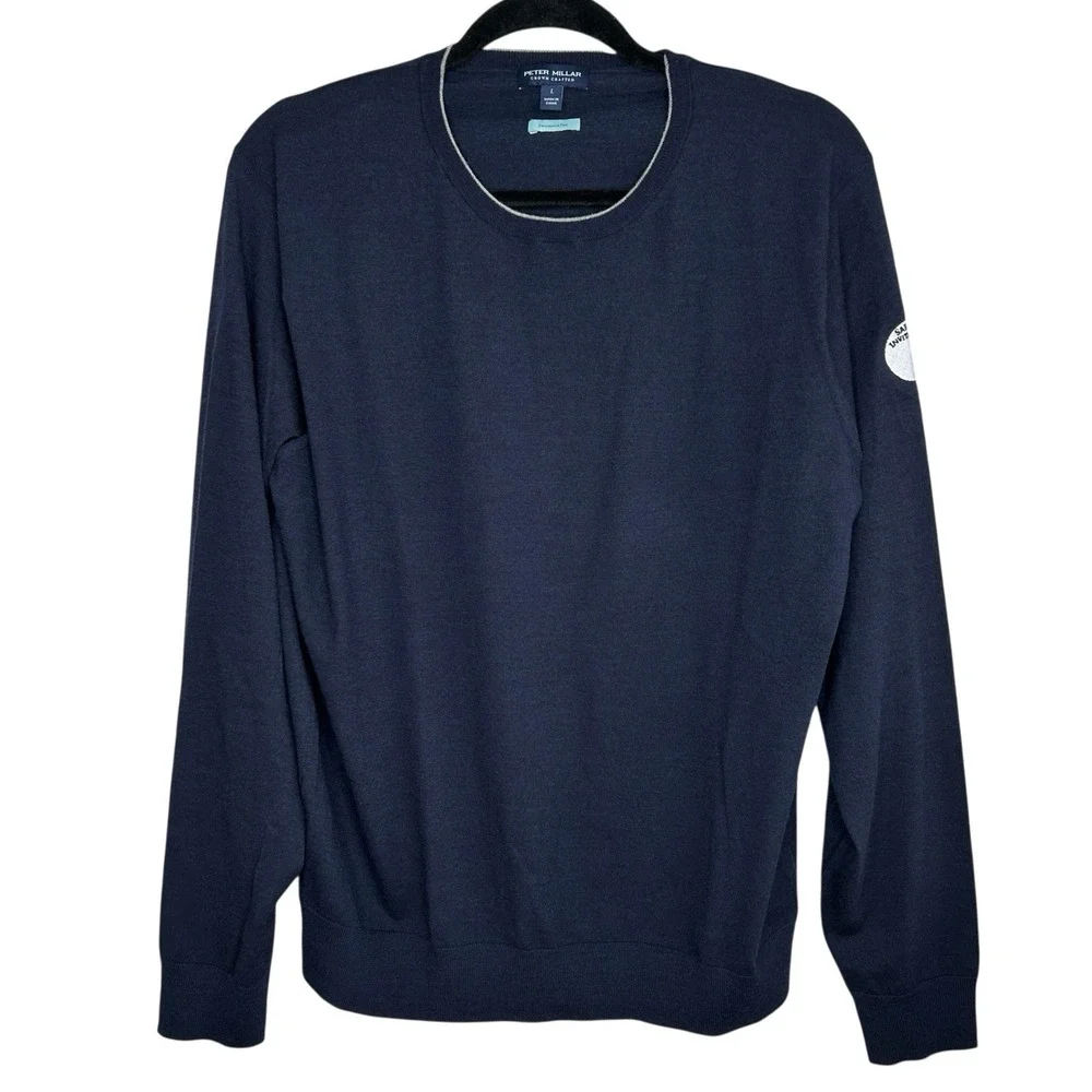 Peter Millar Crown Excursionist Sweater L Golf Merino Wool Sartori Inv Blue Crew